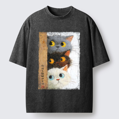 Tokyo-Tiger Three Cute Cats Watch You Washed T-Shirt