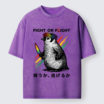 Tokyo-Tiger Funny Pride Month Penguin:Fight Or Flight Washed T-Shirt