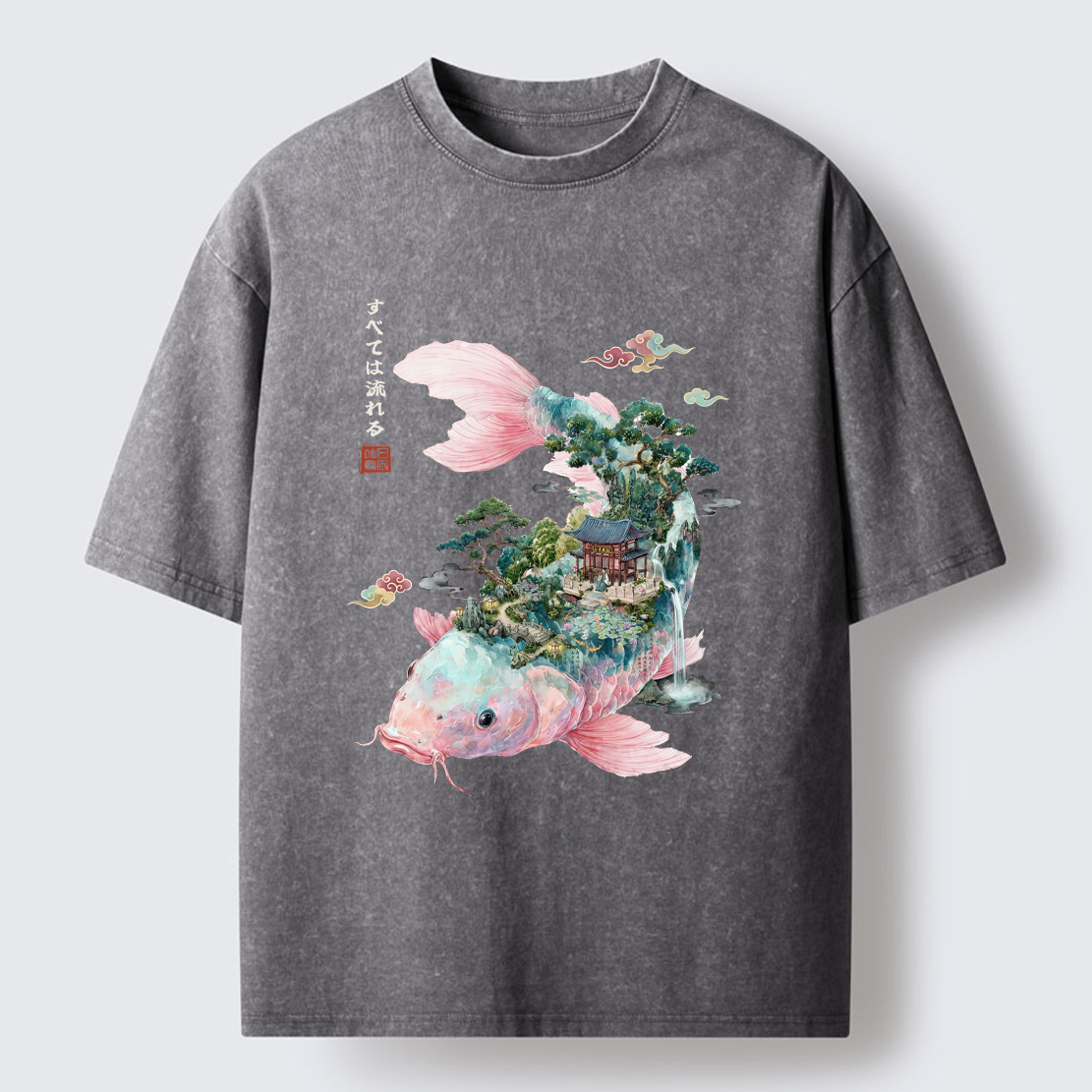 Tokyo-Tiger Journey Of The Flowing Koi Washed T-Shirt