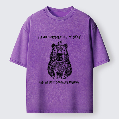 Tokyo-Tiger The Line Capybara：I Asked Myself If I'm Okay Washed T-Shirt