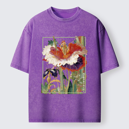 Tokyo-Tiger Blooming Beautiful Flowers Washed T-Shirt