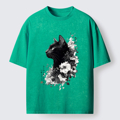 Tokyo-Tiger A Cat Made Of Flowers Washed T-Shirt
