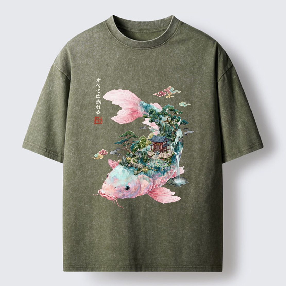 Tokyo-Tiger Journey Of The Flowing Koi Washed T-Shirt