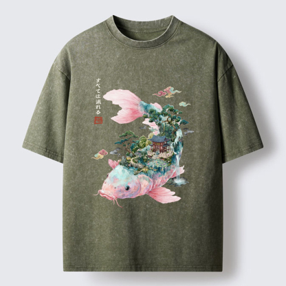 Tokyo-Tiger Journey Of The Flowing Koi Washed T-Shirt