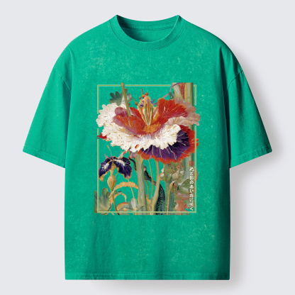 Tokyo-Tiger Blooming Beautiful Flowers Washed T-Shirt