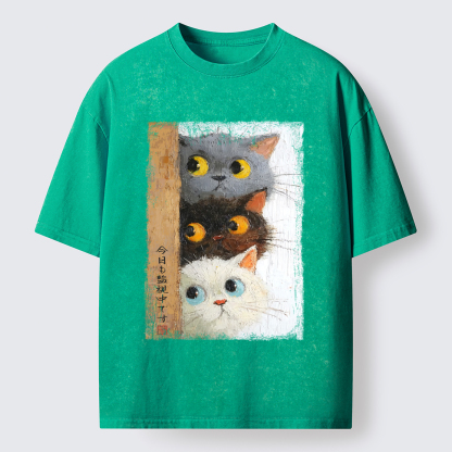 Tokyo-Tiger Three Cute Cats Watch You Washed T-Shirt