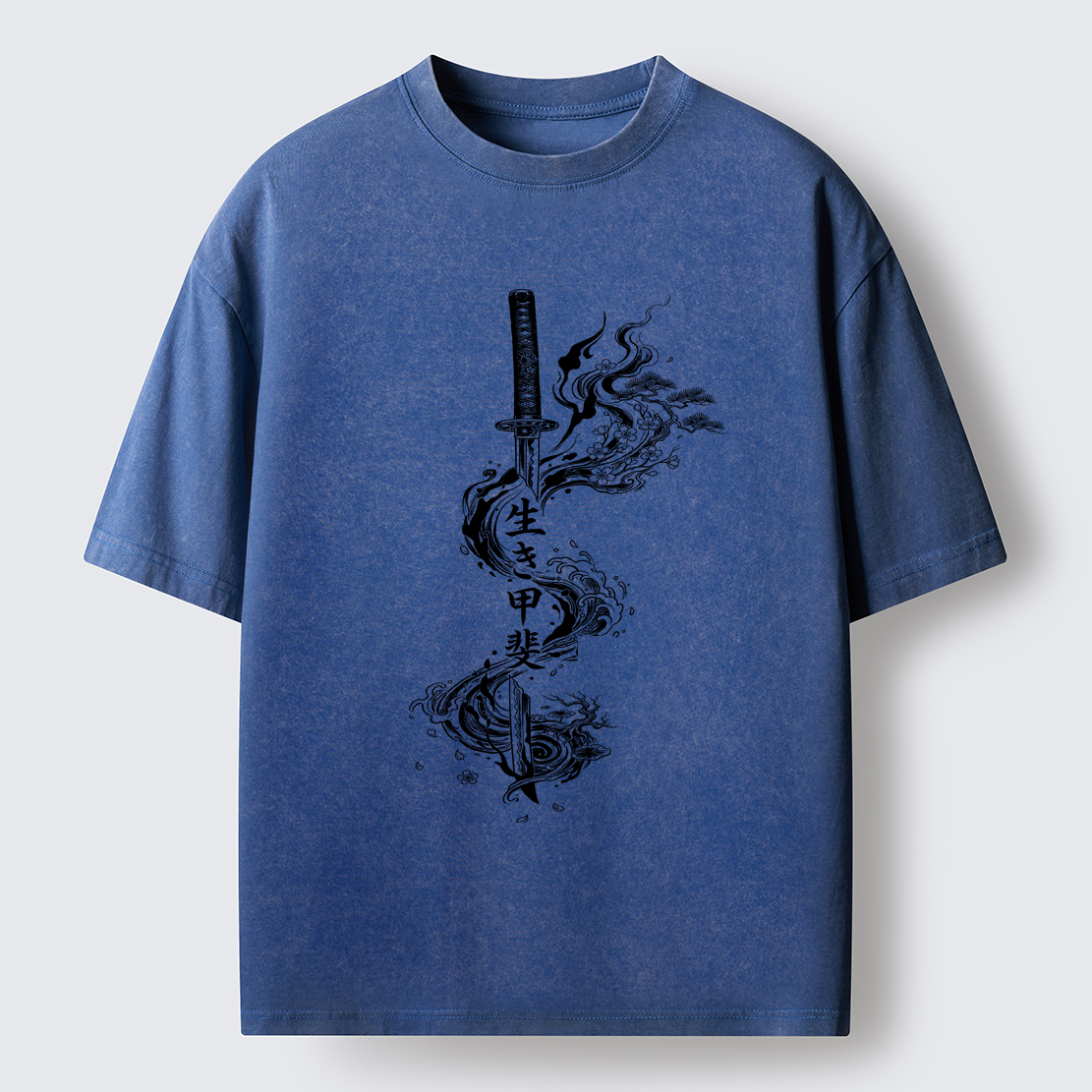 Tokyo-Tiger Funny Kanji:Sword Of Living Meaning Washed T-Shirt