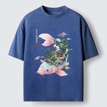 Tokyo-Tiger Journey Of The Flowing Koi Washed T-Shirt