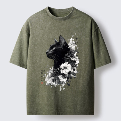 Tokyo-Tiger A Cat Made Of Flowers Washed T-Shirt