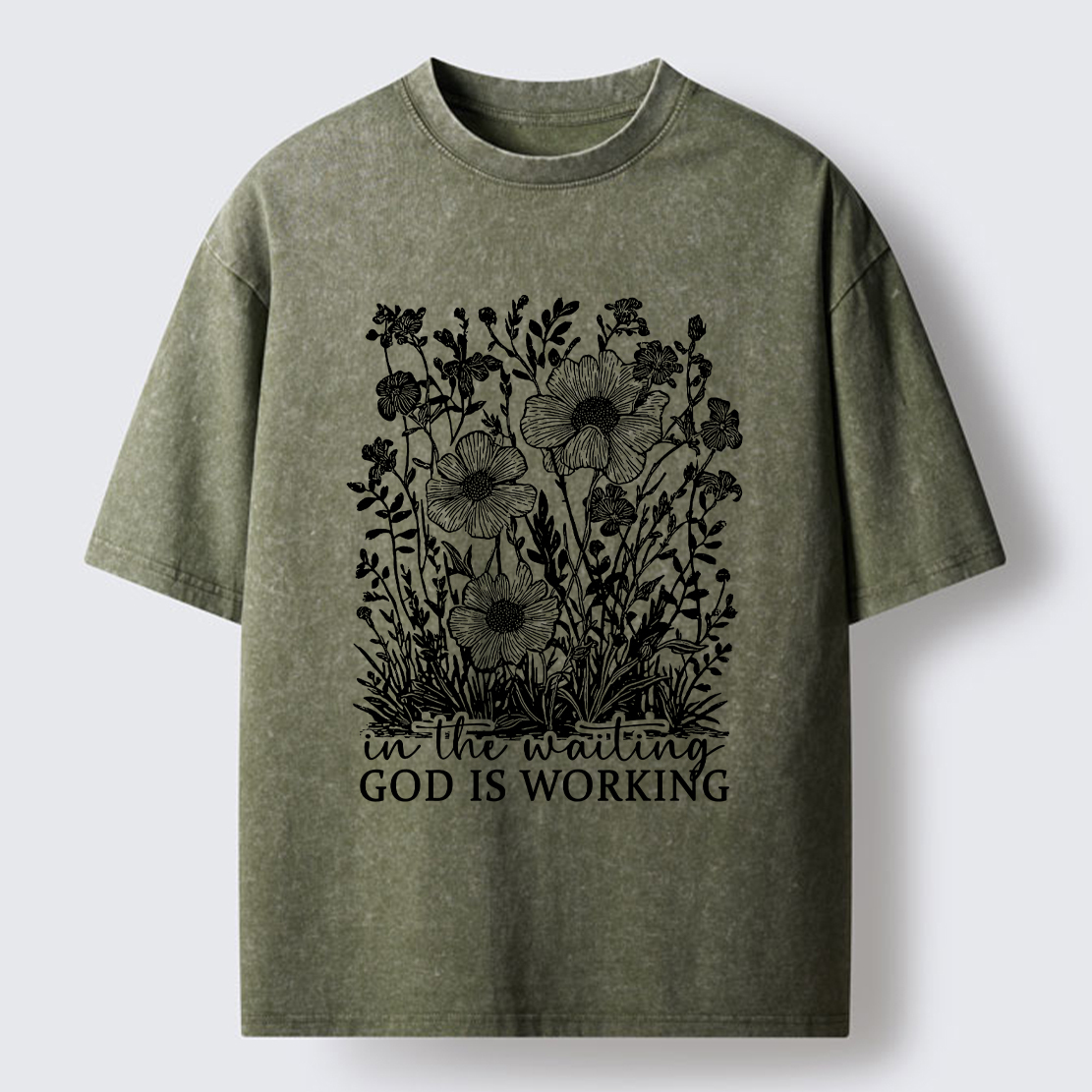 Tokyo-Tiger Vintage Flower:In the waiting God is working Washed T-Shirt