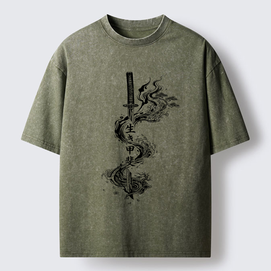 Tokyo-Tiger Funny Kanji:Sword Of Living Meaning Washed T-Shirt
