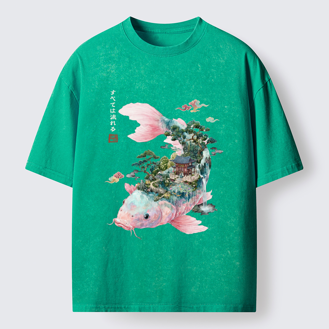 Tokyo-Tiger Journey Of The Flowing Koi Washed T-Shirt