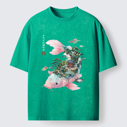 Tokyo-Tiger Journey Of The Flowing Koi Washed T-Shirt