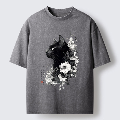 Tokyo-Tiger A Cat Made Of Flowers Washed T-Shirt