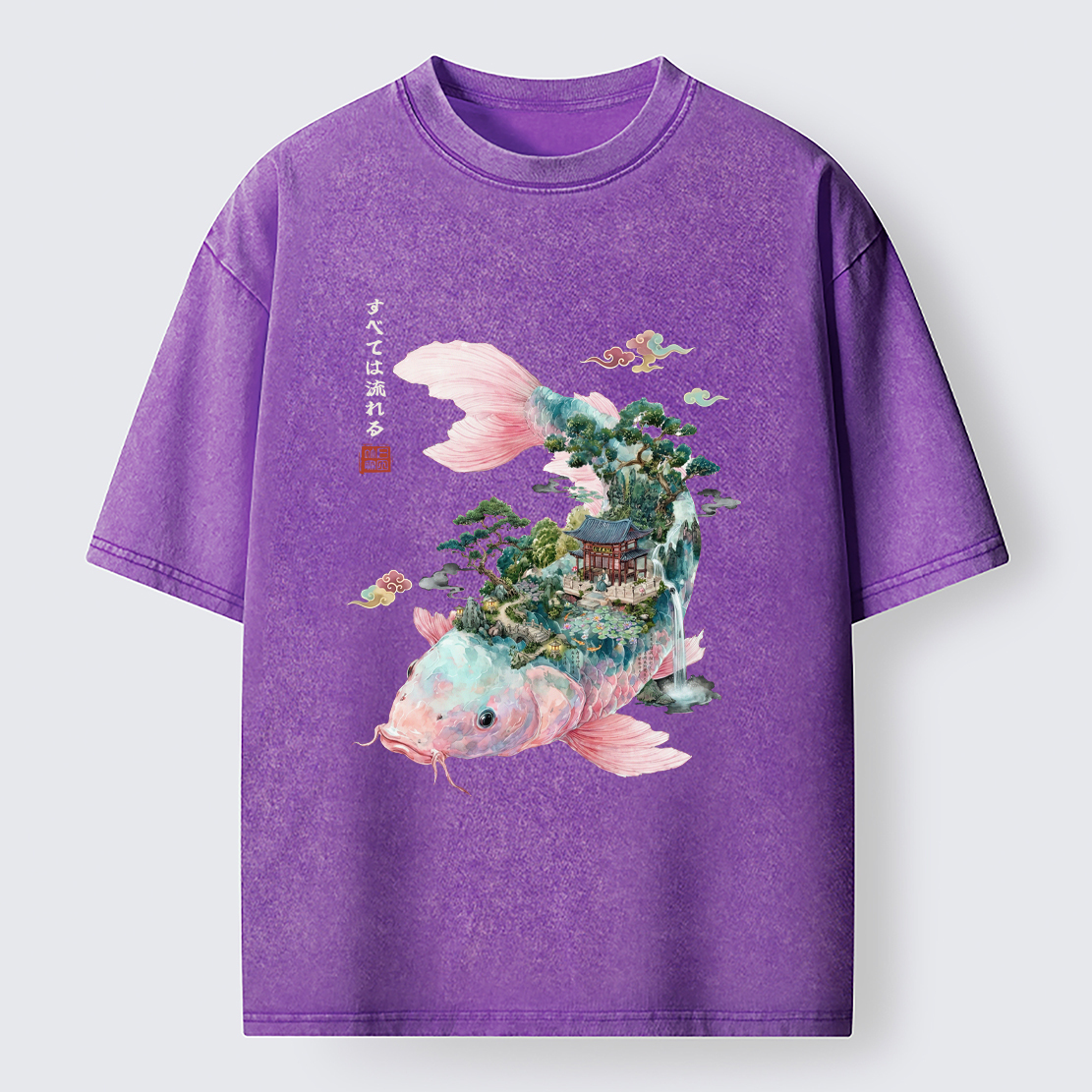 Tokyo-Tiger Journey Of The Flowing Koi Washed T-Shirt