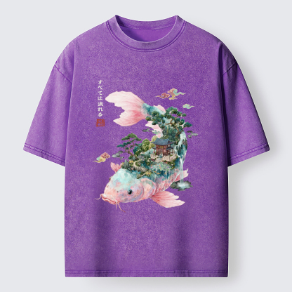 Tokyo-Tiger Journey Of The Flowing Koi Washed T-Shirt