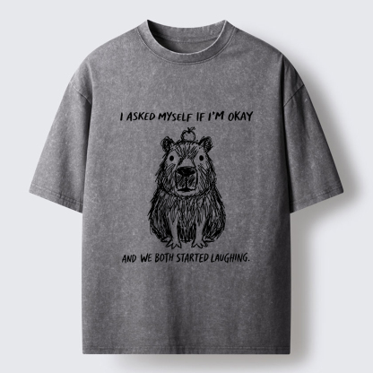 Tokyo-Tiger The Line Capybara：I Asked Myself If I'm Okay Washed T-Shirt