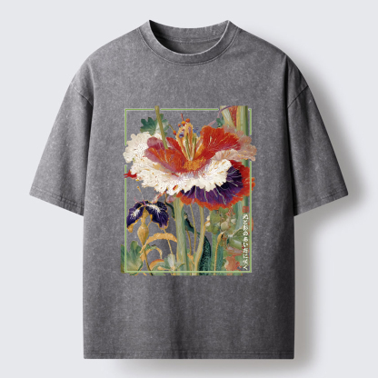 Tokyo-Tiger Blooming Beautiful Flowers Washed T-Shirt