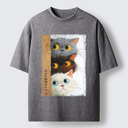 Tokyo-Tiger Three Cute Cats Watch You Washed T-Shirt
