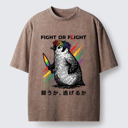 Tokyo-Tiger Funny Pride Month Penguin:Fight Or Flight Washed T-Shirt