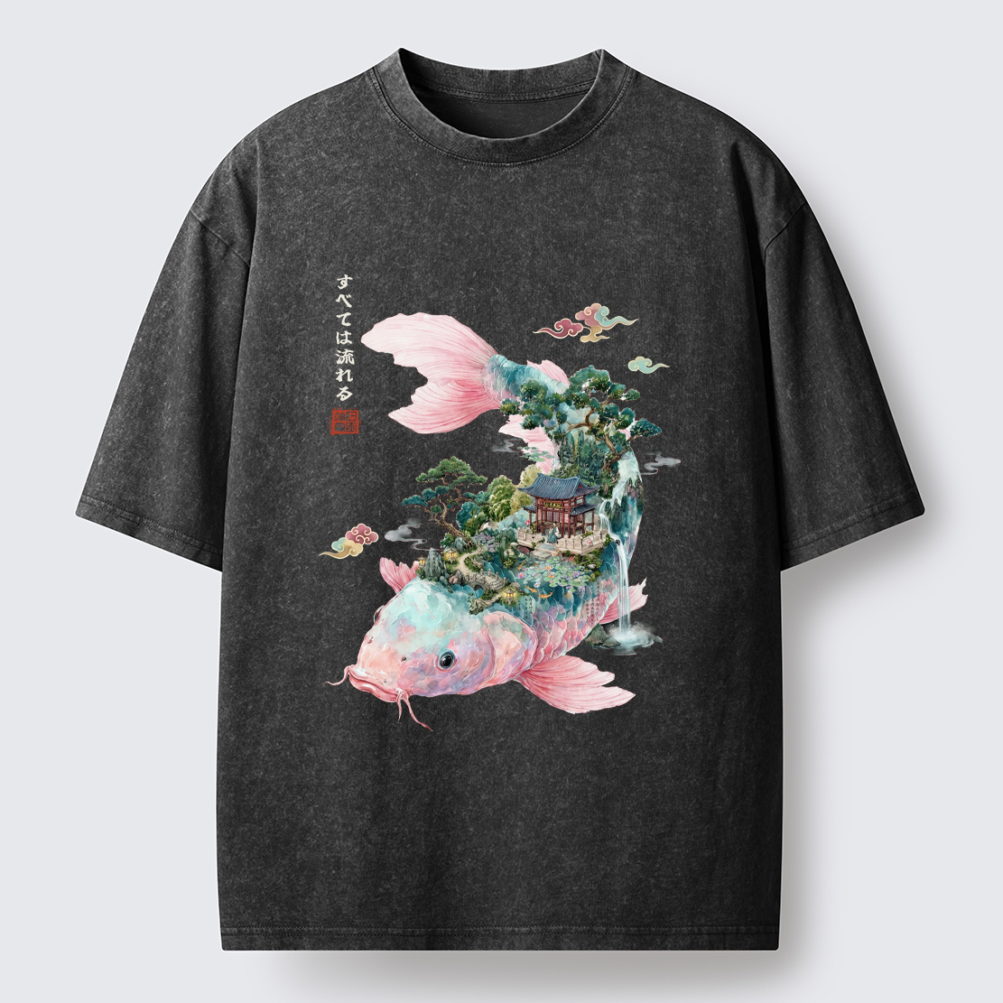 Tokyo-Tiger Journey Of The Flowing Koi Washed T-Shirt