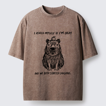 Tokyo-Tiger The Line Capybara：I Asked Myself If I'm Okay Washed T-Shirt
