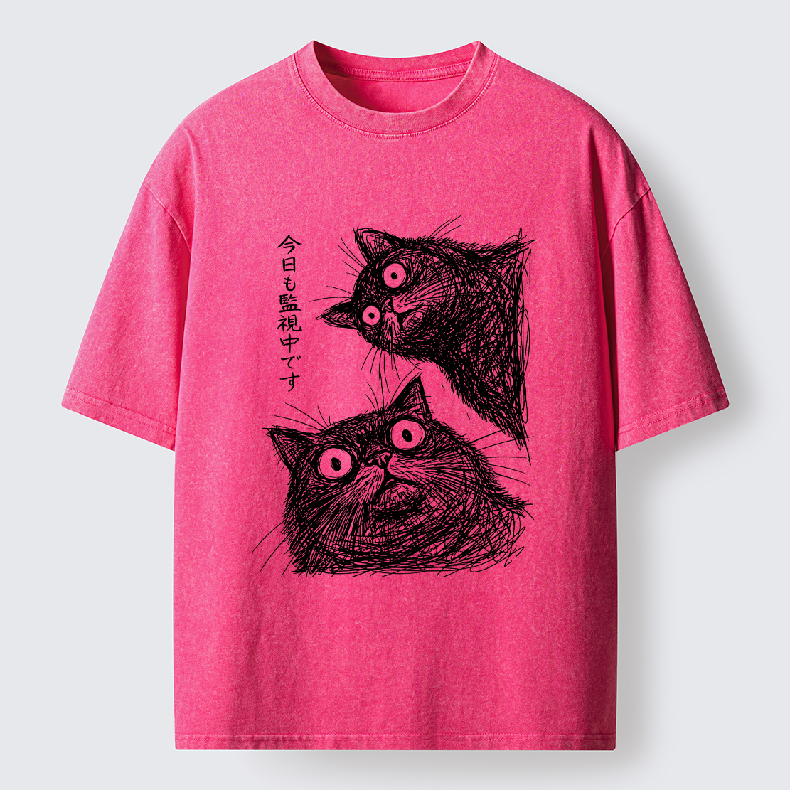 Tokyo-Tiger Two Line Cats Are Watching You Washed T-Shirt