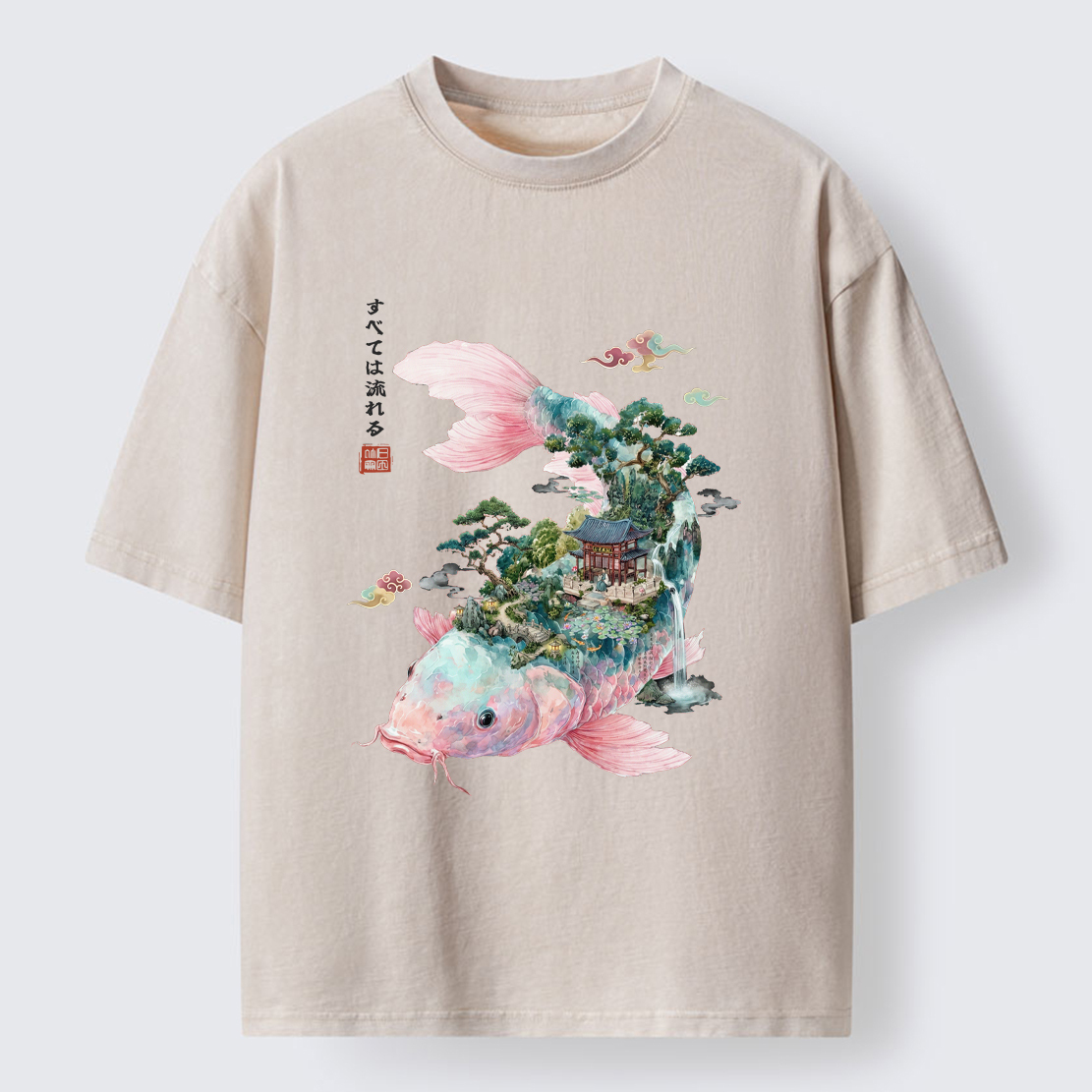 Tokyo-Tiger Journey Of The Flowing Koi Washed T-Shirt