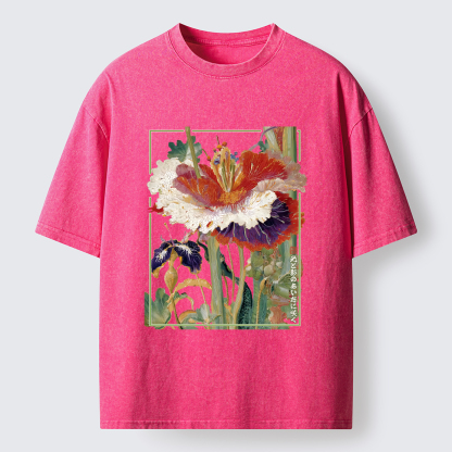 Tokyo-Tiger Blooming Beautiful Flowers Washed T-Shirt
