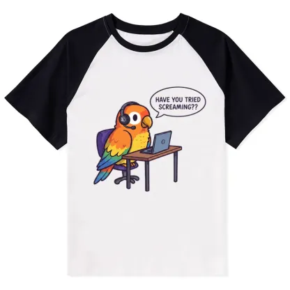 Tokyo-Tiger Funny Bird Call Center Agent Raglan T-shirt