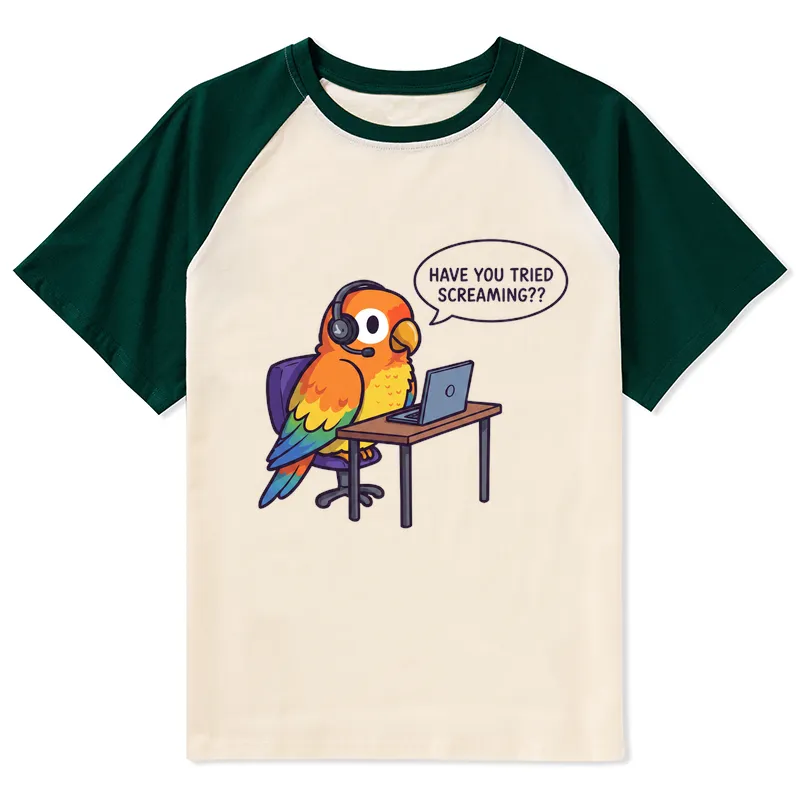 Tokyo-Tiger Funny Bird Call Center Agent Raglan T-shirt