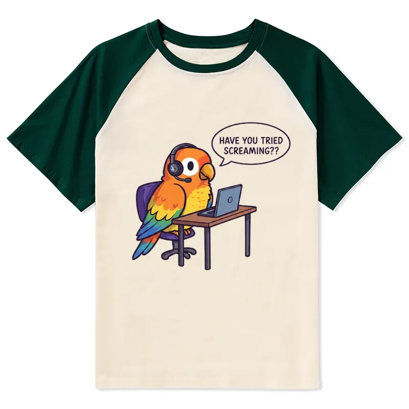 Tokyo-Tiger Funny Bird Call Center Agent Raglan T-shirt