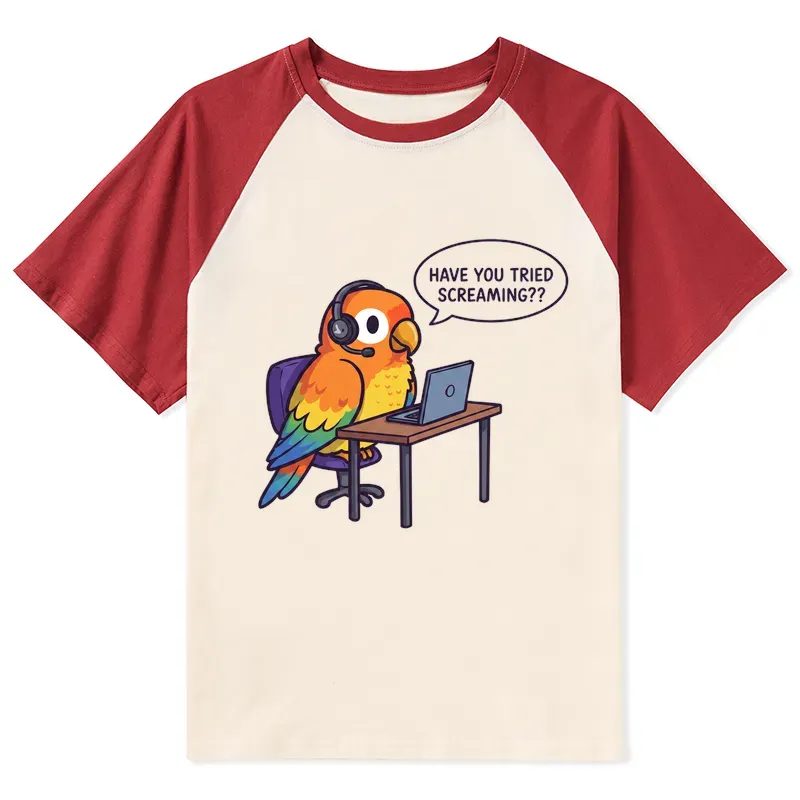 Tokyo-Tiger Funny Bird Call Center Agent Raglan T-shirt