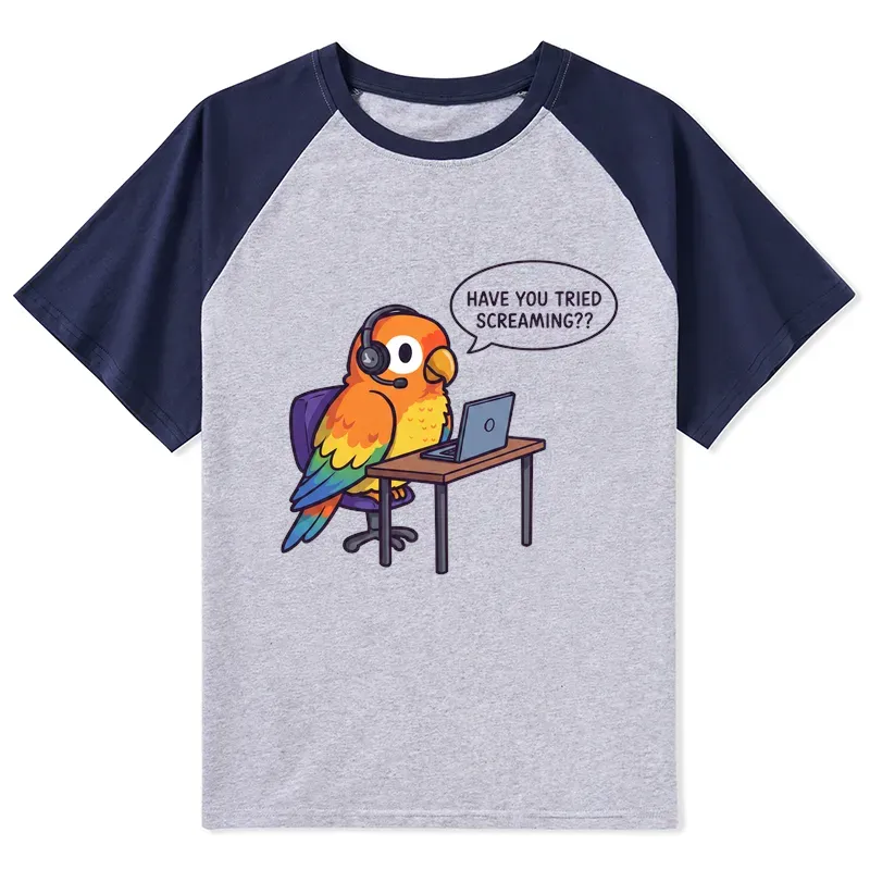 Tokyo-Tiger Funny Bird Call Center Agent Raglan T-shirt