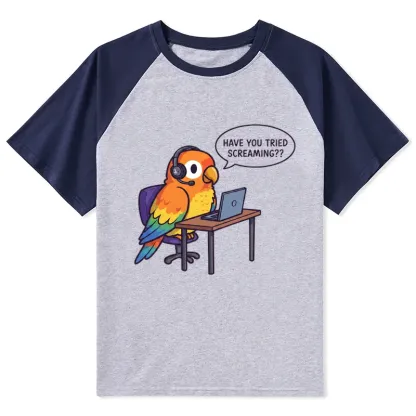 Tokyo-Tiger Funny Bird Call Center Agent Raglan T-shirt