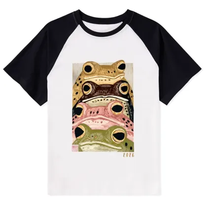 Tokyo-Tiger Whimsical Multi Colored Frog Art Raglan T-shirt
