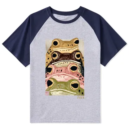 Tokyo-Tiger Whimsical Multi Colored Frog Art Raglan T-shirt