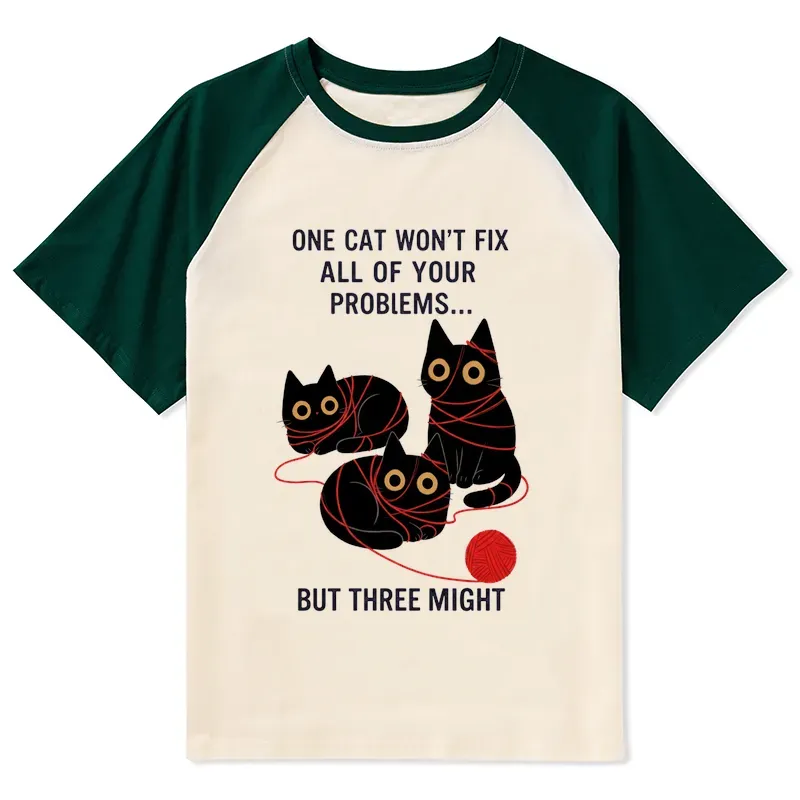 Tokyo-Tiger Three Cats Fix All Problems Raglan T-shirt Sale