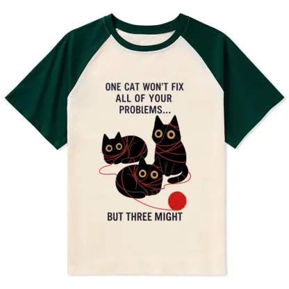 Tokyo-Tiger Three Cats Fix All Problems Raglan T-shirt