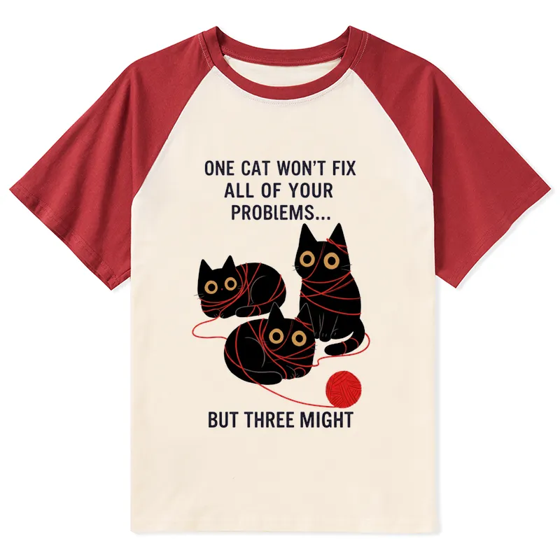 Tokyo-Tiger Three Cats Fix All Problems Raglan T-shirt