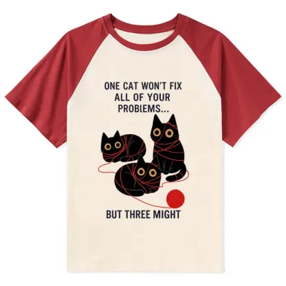 Tokyo-Tiger Three Cats Fix All Problems Raglan T-shirt