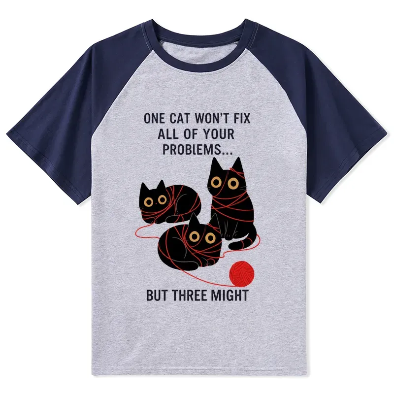 Tokyo-Tiger Three Cats Fix All Problems Raglan T-shirt