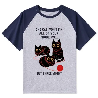 Tokyo-Tiger Three Cats Fix All Problems Raglan T-shirt