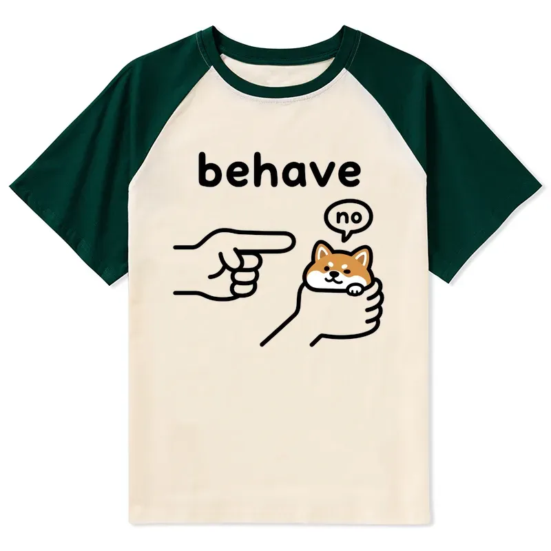 Tokyo-Tiger Funny Shiba Refusing To Behave Raglan T-shirt