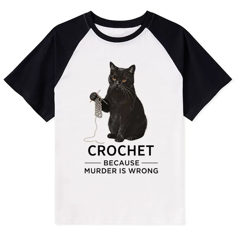 Tokyo-Tiger Cat Crocheting To Avoid Trouble Raglan T-shirt Sale