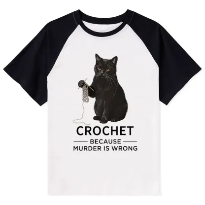 Tokyo-Tiger Cat Crocheting To Avoid Trouble Raglan T-shirt