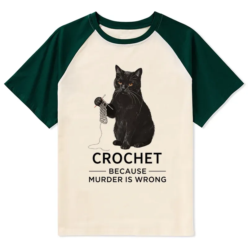 Tokyo-Tiger Cat Crocheting To Avoid Trouble Raglan T-shirt
