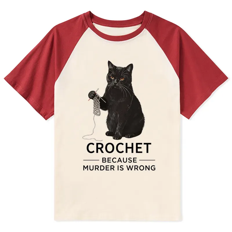 Tokyo-Tiger Cat Crocheting To Avoid Trouble Raglan T-shirt