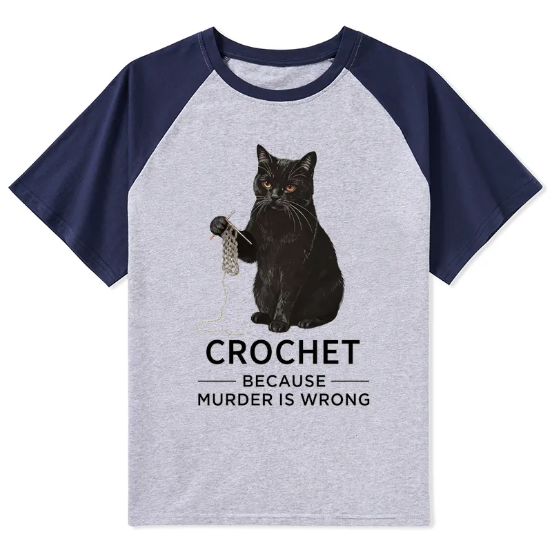 Tokyo-Tiger Cat Crocheting To Avoid Trouble Raglan T-shirt