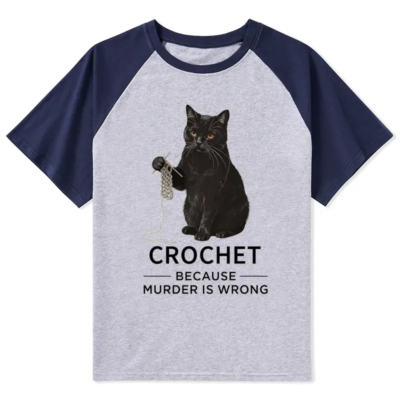 Tokyo-Tiger Cat Crocheting To Avoid Trouble Raglan T-shirt